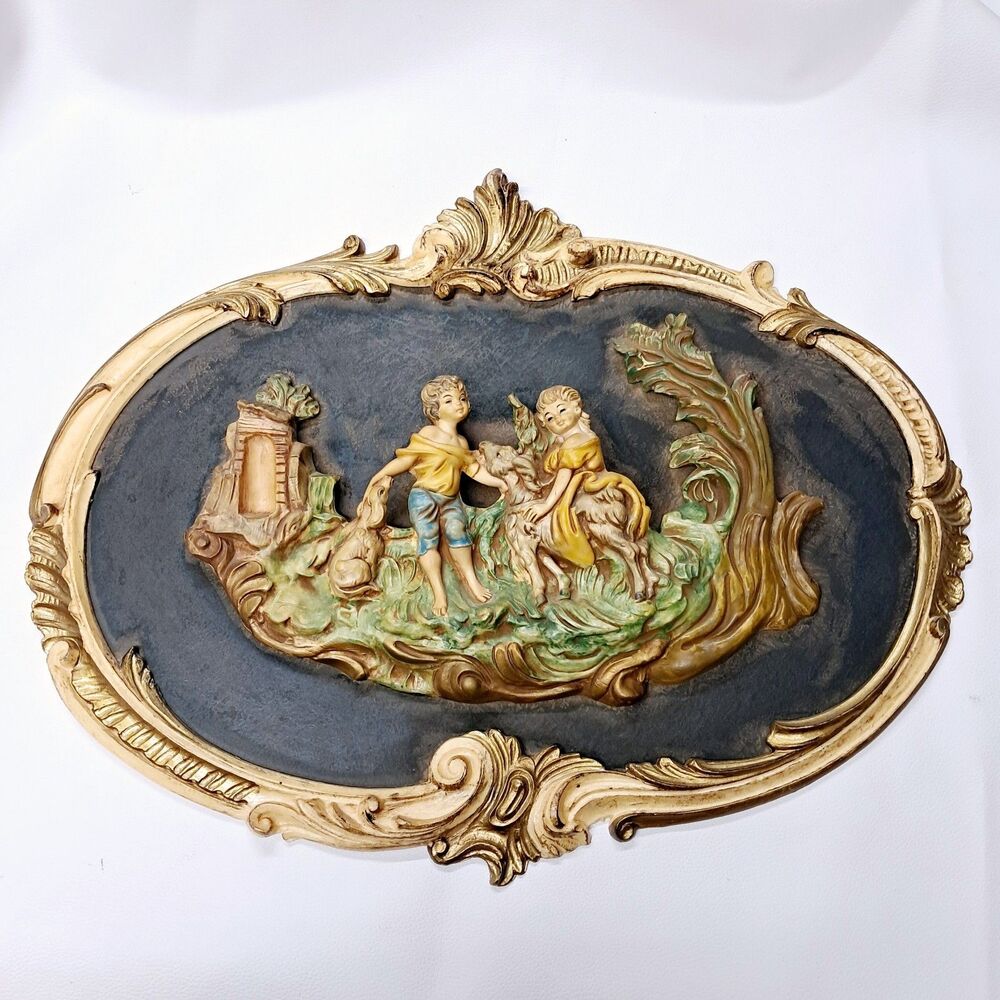 Vintage 3D Empire 828 Wall Plaque Children Ornate Rococo Frame Italy Art Mcm